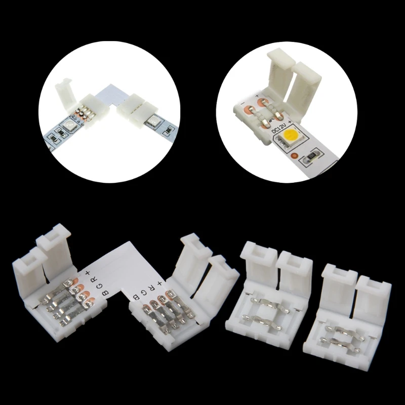 4 Pin LED Connector L Shape Corner Quick Splitter Right Angle 10mm 5050 RGB LED Strip Light 