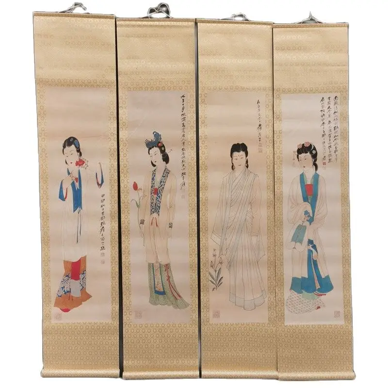 Chinese Old Painting, Four Screen Scroll Painting, Zhang Daqian's Picture Of Ladies