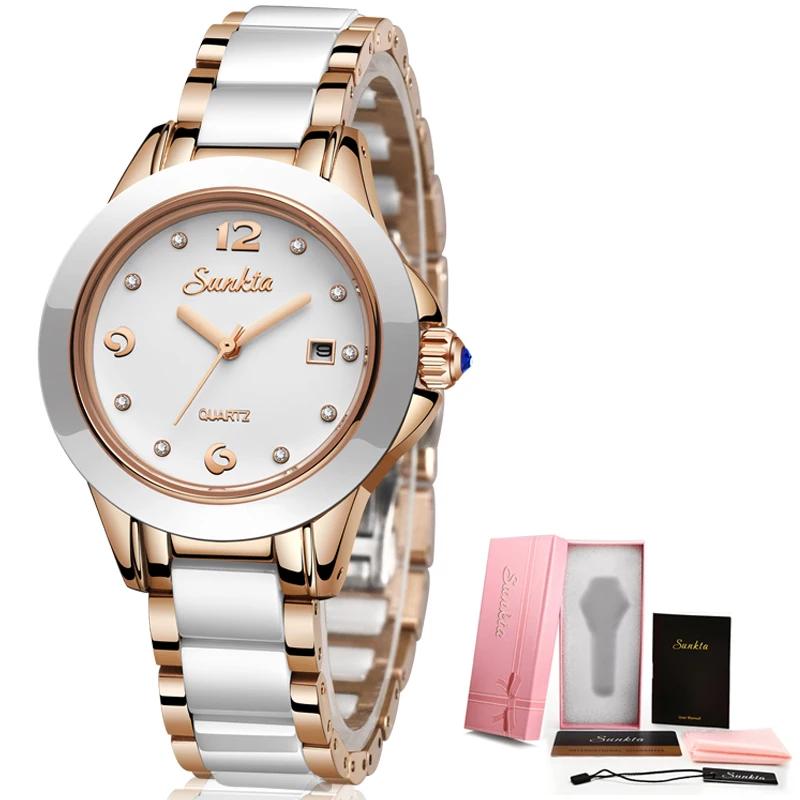 LIGE Brand Sunkta Women Watch 2024 Fashion Ladies Ceramic Wrist Watch Women Dress Watches Stainless Steel Waterproof Date Clock