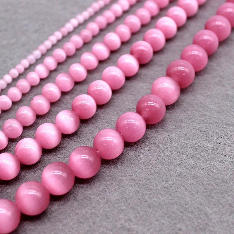AAA+ Pink Cat Eye Beads Hight Quality Smooth Round Loose Beads For Jewelry Making Opal Stone DIY Bracelet 15inch 4 6 8 10 12mm