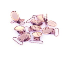 Clips para chupete de forma redonda de oro rosa, soporte para chupete de bebé, Clip para chupete infantil con inserto de plástico para cinta de 25mm, 10 Uds.
