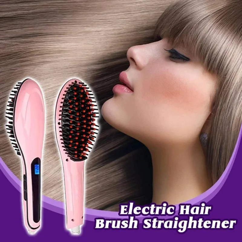 

New LCD Straightening Irons Fast Smoothing Electric Hair Straightener Brush Ceramic Heating Temperature Display Hair Hot Comb