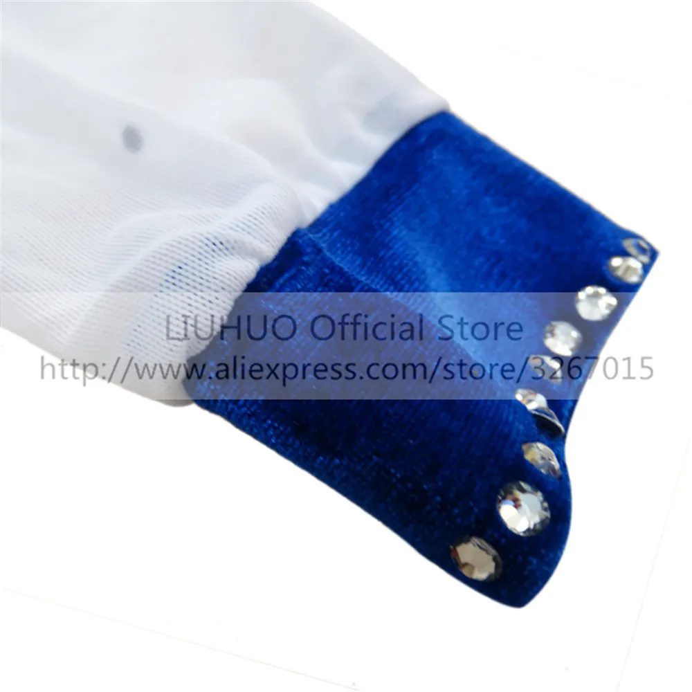 LIUHUO-Top de patinaje artístico para hombre y niño, traje de actuación de hielo, leotardo de baile de manga larga, azul y blanco