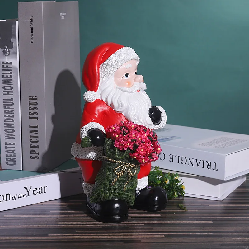 Cartoon Resin Santa Claus Portrait FlowerPot Sculpture Ornaments Living Room Desktop Flower Arrangement Container Christmas Gift