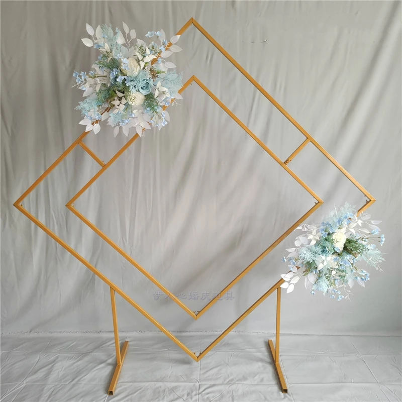 Wedding Arch Wrought Iron Square Quadrilateral Diamond Shelf Geometrical Artificial Flower Stand Party Backdrop Decor