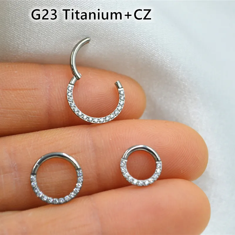 Anillo de segmento con bisagras sin costuras para nariz de titanio G23, Septum Clicker, cartílago de la oreja, hélice Tragus Rook Hoop CZ 16Gx 6/8/10mm, 10 unidades por lote