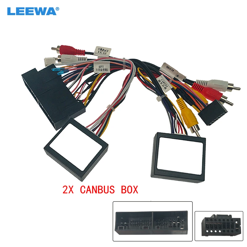 

LEEWA Car 16pin Audio Wiring Harness with 2 Canbus Boxes For Hyundai Santa Fe/IX45 Support Amplifier Stereo Installation Wire