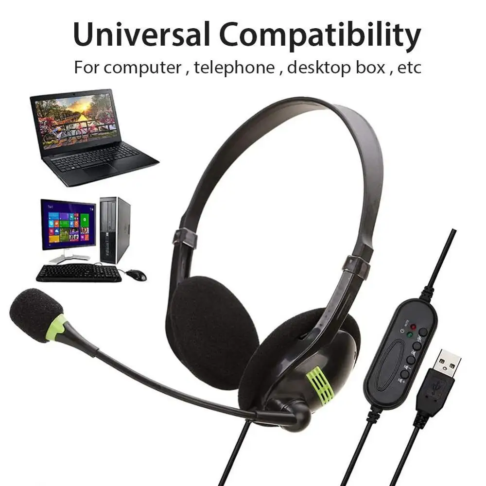 kebidu 3.5mm Wired Headphones Microphone Universal USB Headset With Microphone For PC /Laptop/Computer