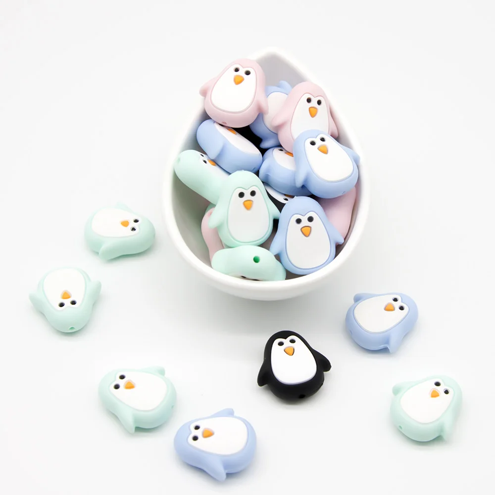 10PCs Penguin Beads Pacifier Pendants Accessories Chain BPA Free Chewable Teething Soft Baby Product Food Grade