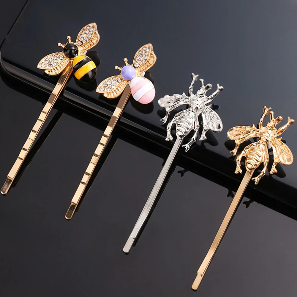 Women Fashion Style Girl Exquisite Gold Bee Hairpin Side Clip Elegant Hair Clips Barrettes Sweet Headwear Hair Accessories