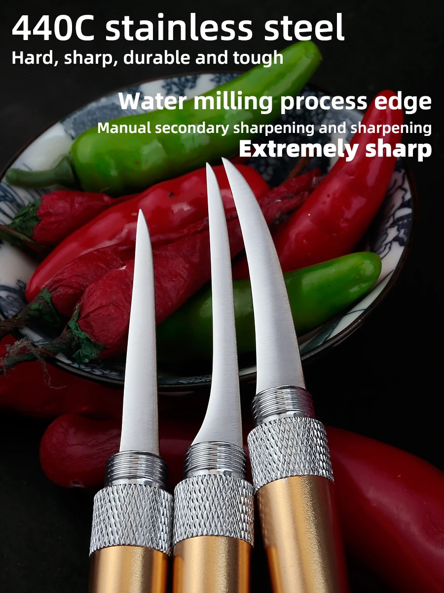 GAINSCOME Thai Kitchen Carving Knife Master Knife 440C Stainless Steel Hotel Chef Foldable Fruit Art Engraving Scimitar Sharp