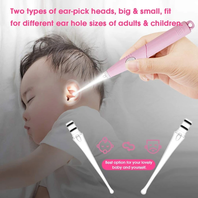 Electric Vacuum Earwax Remover with LED Light Ear Wax Removal Cleaner Safety Painless Ear Cleaning Tool Kit for Adults Kids