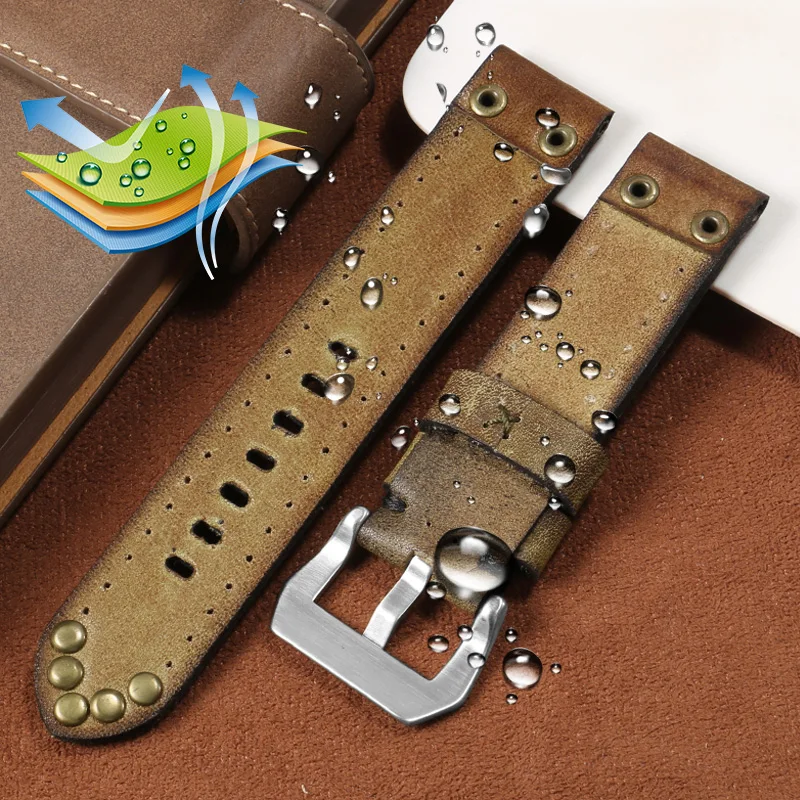 CICIDD Retro Handmade Genuine Leather Strap For Panerai  Thickened Cow Leather Watchband 20 22mm