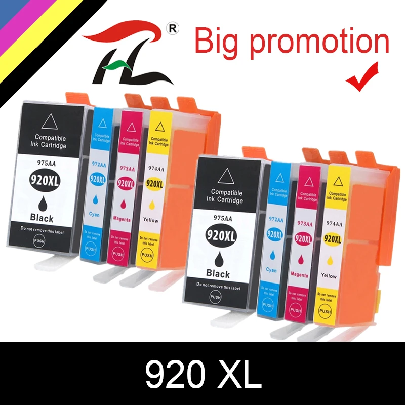 HTL 8pcs 920 compatible ink cartridge for HP 920XL For HP920 Officejet 6000 6500 6500A 7000 7500 7500A printer with chip