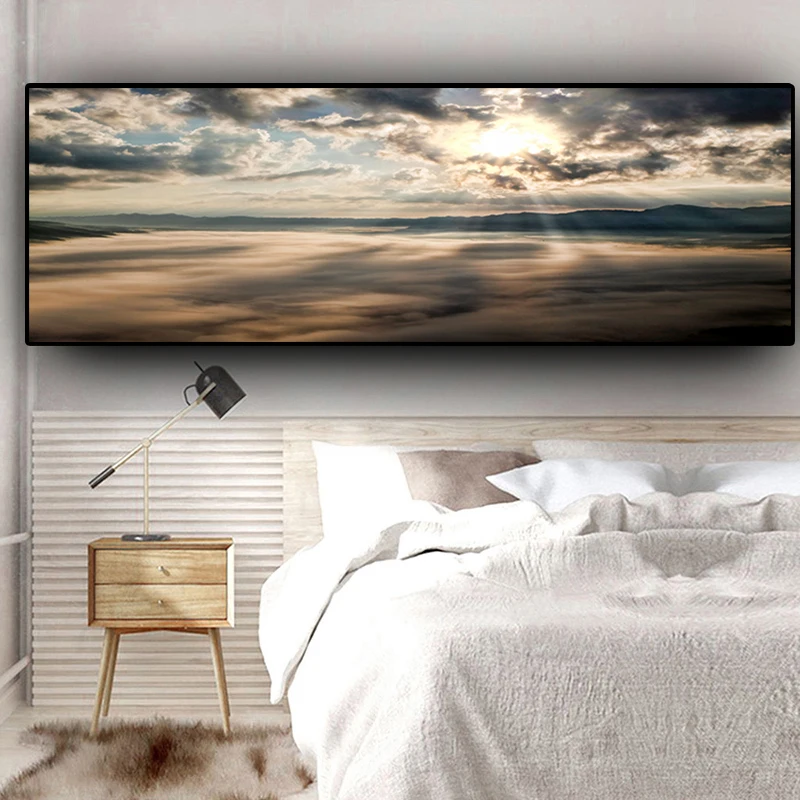 Sunsets Natural Coast Ocean Sea Beach Landscape Panorama Canvas Painting Posters and Prints Wall Art Picture for Living Room