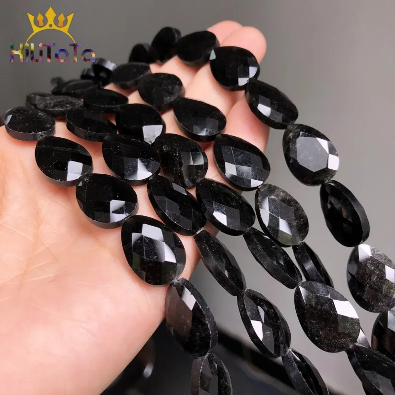 13*18mm Natural Faceted Stone Beads Water Drop Shaped Black Agates Beads For Jewelry Making DIY Bracelet Ear Studs Accessories