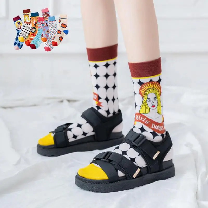 Spring Collection of Japanese Lolita Women\'s Wear Cartoon Woman, Eyes, Diamond, Diamond Squares,Hot Dog Pattern Cotton Socks