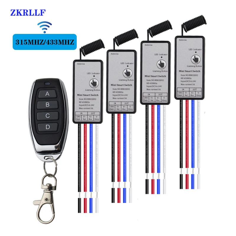 433mhz Mini Relay Wireless RF Remote Control Switch Power Transmitter DC5V 9V 12V 24V 1CH LED Lamp Controller Micro Receiver