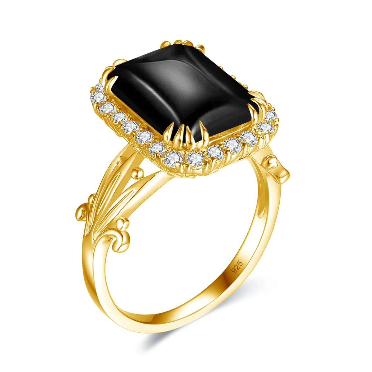 

Szjinao Luxury 14K Gold Ring For Women Gemstones Black Ring Onyx With AAA+ Cubic Zirconia Shiny 925 Silve Gold Plated Jewelry