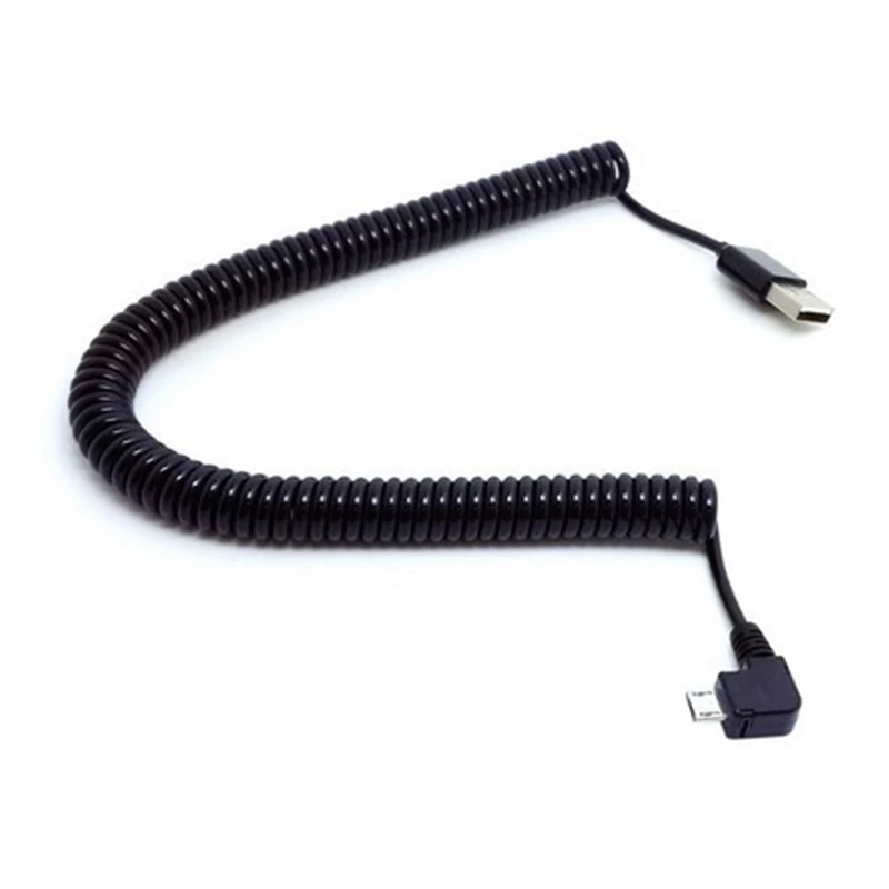 Cable de carga de datos retráctil enrollado en espiral para teléfonos Samsung y Android, Cable Micro USB, codo de ángulo de 90 grados, 1M, 3M