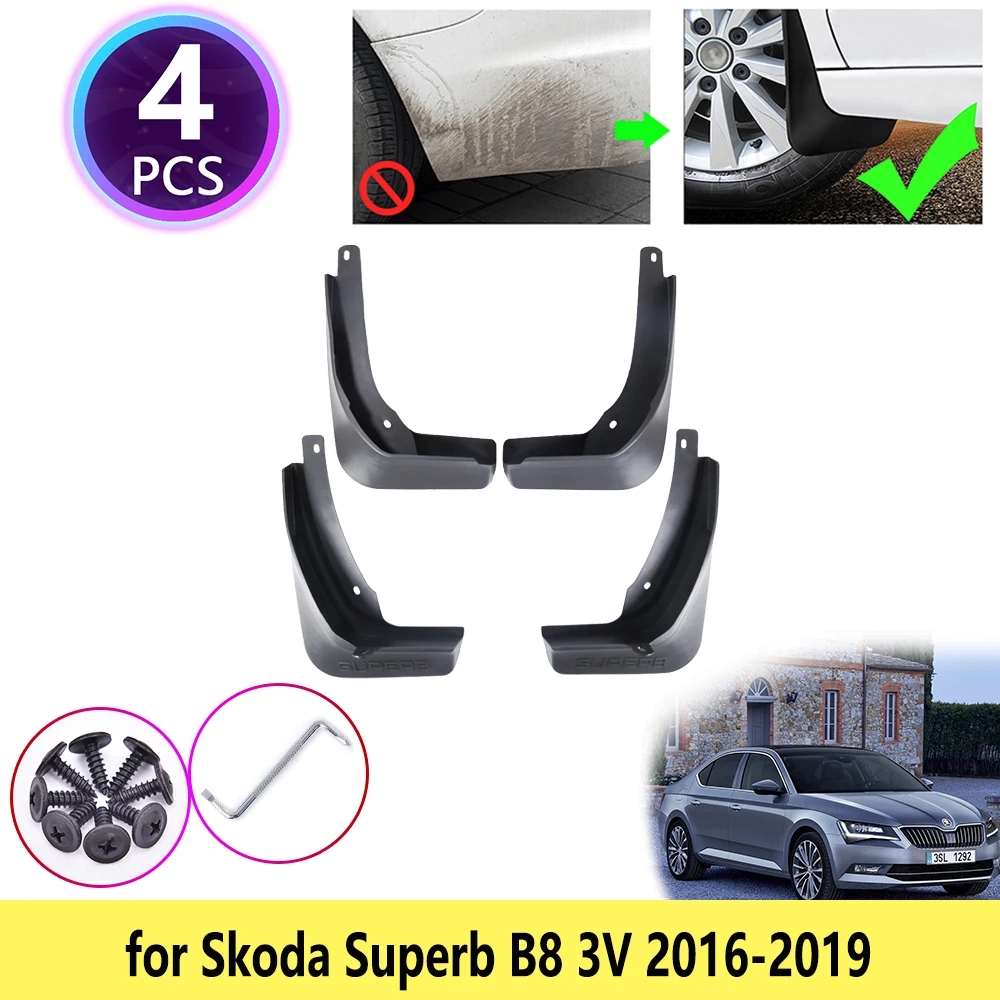 4PCS for Skoda Superb 3 B8 MK3 3V 2016 2017 2018 2019 Mudguards Mudflaps Fender Mud Flap Splash Mud Guards Wheel Car Accessories