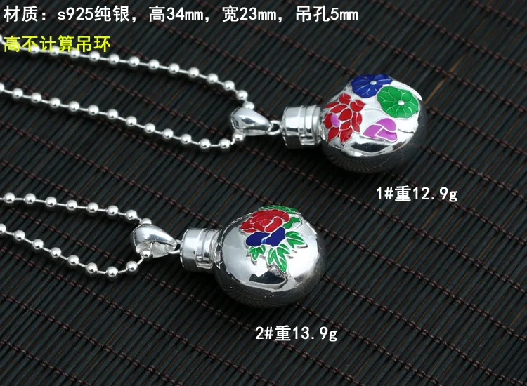 

S925 sterling silver jewelry retro Thai silver men and women models rose Epoxy exquisite small kettle pendant