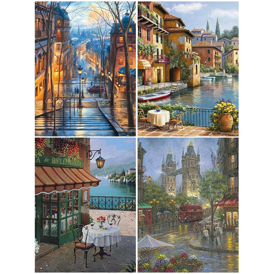 Full Square Diamond Embroidery Landscape Coast Villa DIY 5D Diamond Painting Kit Cross Stitch Pattern Mosaic Rhinestone Decor