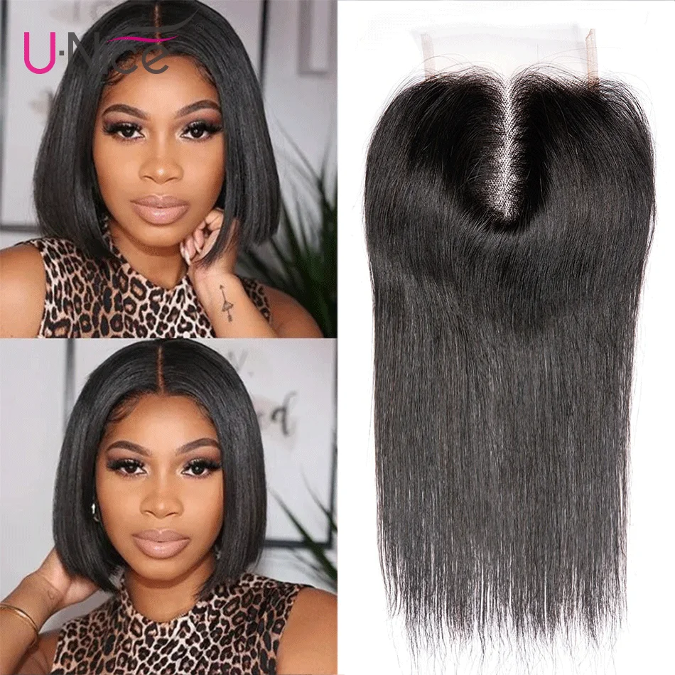 

Unice Silky Straight Lace Closure 4*4 Remy Human Hair Closure Swiss Lace Pre Plucked with Baby Hair Natural Black for Women