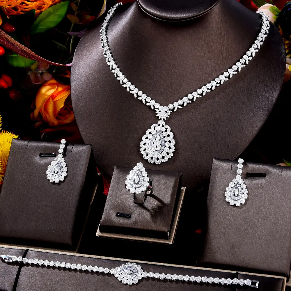 

GODKI Lovely Waterdrop 4PCS African Bridal Zirconia CZ Jewelry Sets For Women Wedding Dubai Nigeria Crystal Party Jewelry Set