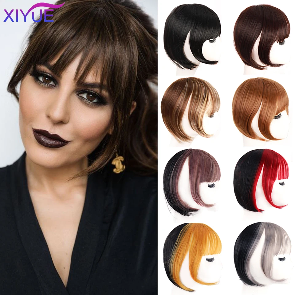 XIYUE flequillo falso para mujer adulta, pieza de cabello sintético, extensión de cabello, flequillo de aire, negro y marrón