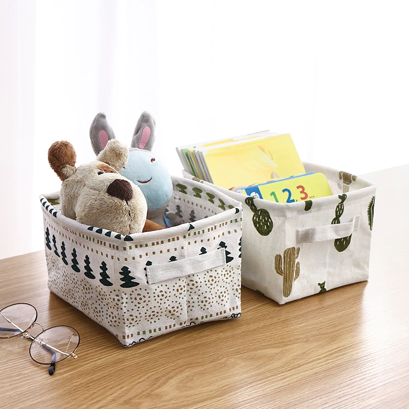 Home Decor Cute Printing Waterproof Toy Organizer Cotton Linen Sundries Cabinet Underwear Desktop Small Storage Basket Box Bag