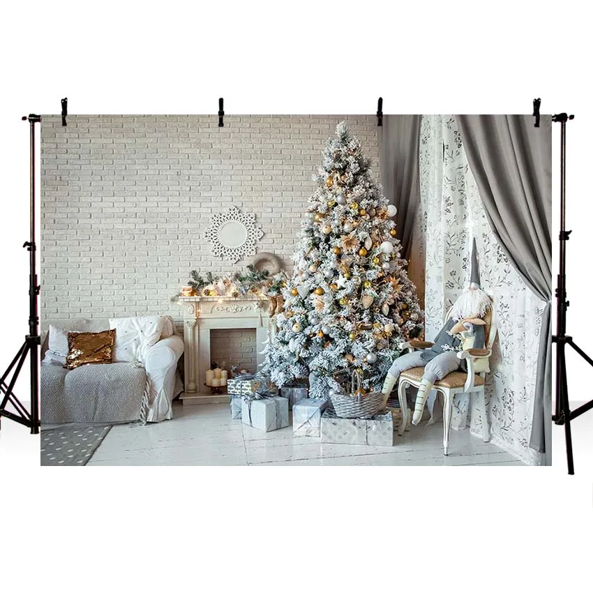 Avezano Christmas Backdrops Tree Winter Gift Fireplace Candle Sofa Decor Banners Photography Backgrounds Photo Studio Photozone