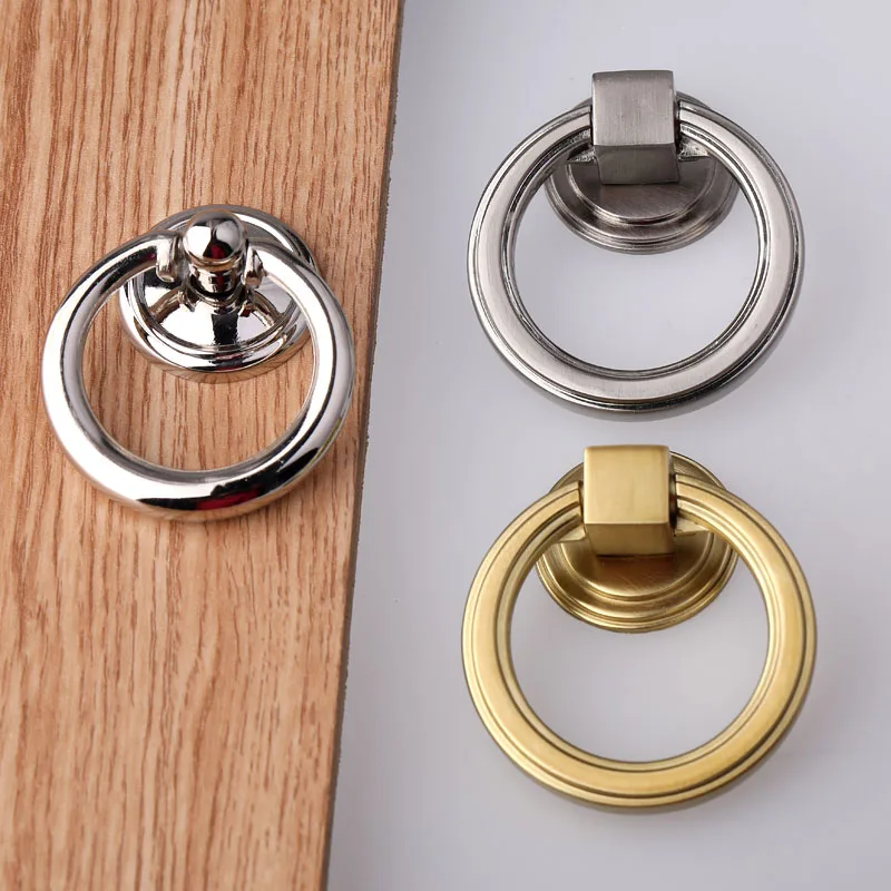 modern simple chrome brushed  nickel stain brass drop ring drawer cupboard tv cabiner bathroom cabiner dreseer pull knob handle