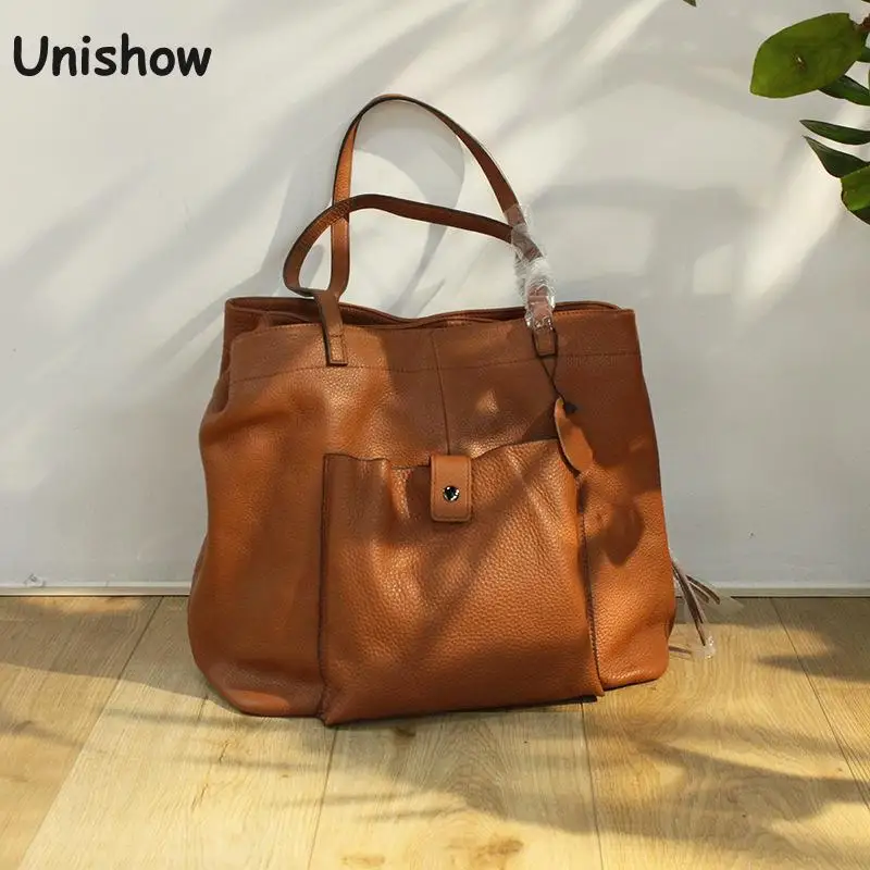 Genuine Leather Women Bag Casual Female Totes Handbag Large Capacity Women Shoulder Bag Retro Soft Cow Leather Lady Hand Bag