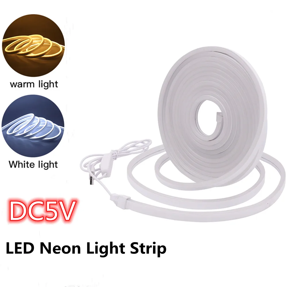 USB Flexible Neon Light Strip Sign With ON/OFF Switch DC5V 120Leds/m Soft Silicon Tube Waterproof Tape Rope Ribbon Lamp Lighting