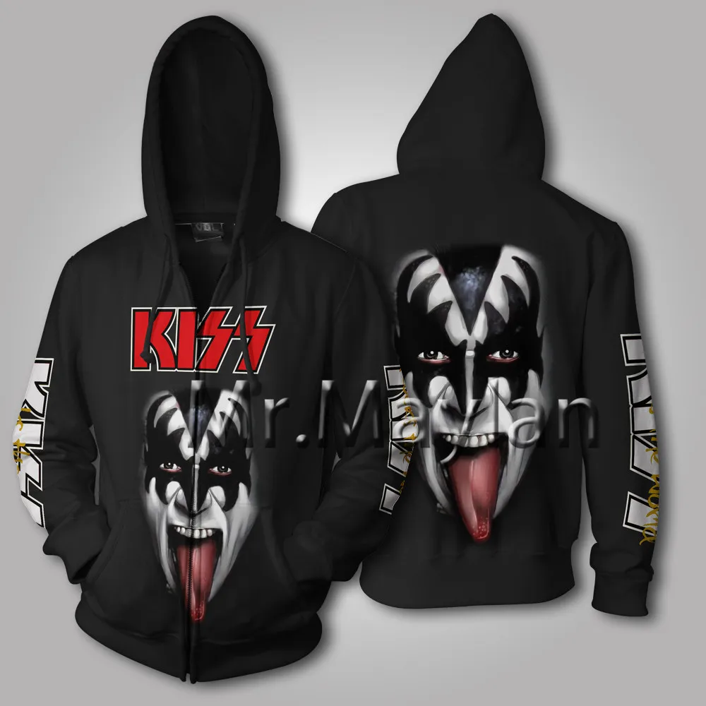 New Rock Gene Simmons Kiss Band 3D Jacket Men/women Casual Streetwear Hoodies Boys Hip Hop Hood Sweatshirts Mens Hipster Clothes