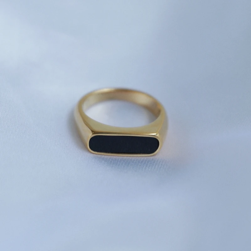 Joolim Jewelry High End PVD Wholesale Tarnish Free Classic Black White Shell Stainless Steel Ring for Women image 4