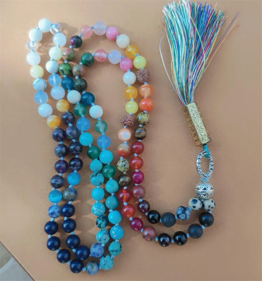 

8mm Natural Color Stone 108 Beads Diy Handmade Necklace Bracelet Lucky Cuff Prayer Mala Chakra Hot Buddhist Tassel Yoga Men