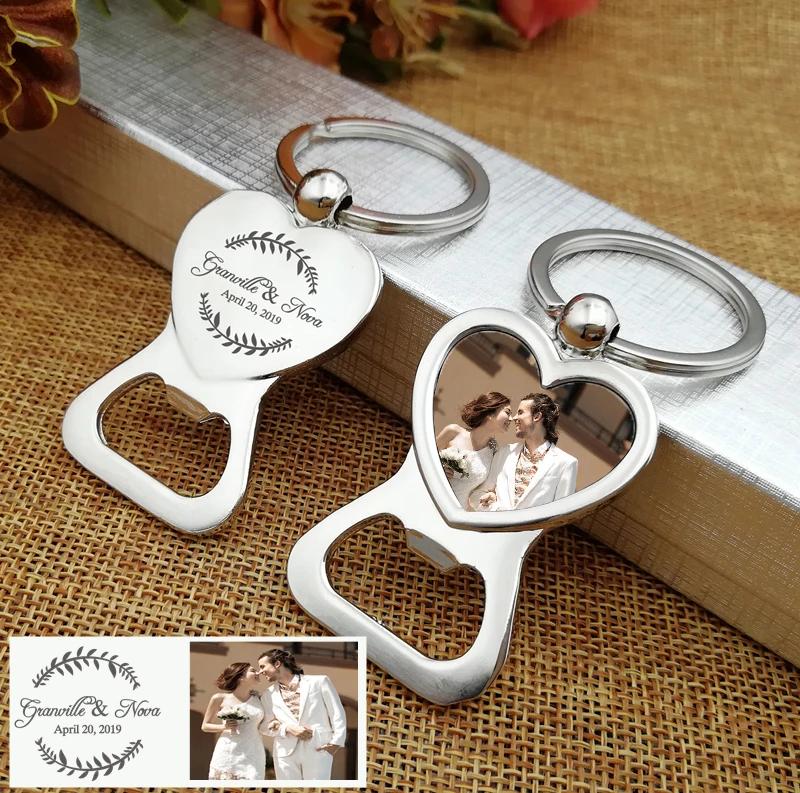50 Stück graviert personal isierte Hochzeit Gunst Schlüssel ring Flaschen öffner Liebe Herz Schlüssel bund personal isierte Hochzeits bevorzugung Geschenk Souvenir – Detail 1
