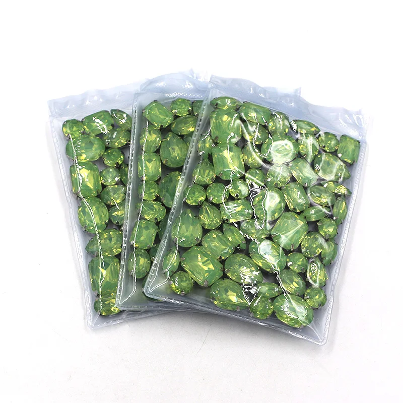 NEW 50pcs / bag mixed shape resin Light Green rhinestones faltback sew on rhinestone clothing earrings necklace accessories
