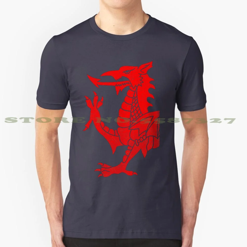 Cymru Dragon Red Halftone 100% Cotton T-Shirt Dragon Wales Welsh Cymru Am Blyth Fantasy Magic Coat Of Arms Traditional Sigil