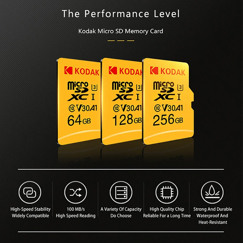 KODAK Micro SD 128GB 256GB microsd 512 gb Flash Memory Card 32GB 64GB U1 TF 4K Class 10 tarjeta Micro SD Card U3 UHS-I 16GB