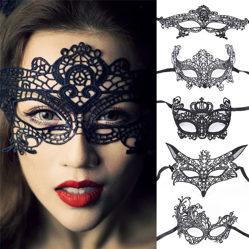 Fashion Mask Sexy Black Lace Hollow Mask Goggles Nightclub Queen Female Sex Lingerie Cutout Eye Masks for Masquerade