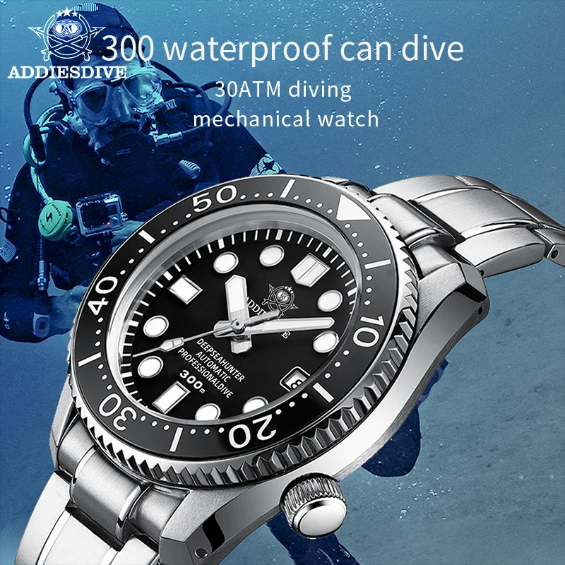 ADDIESDIVE Men\'s watch 300m Waterproof Ceramic Bezel Dive Watch C3 automatic Japan NH35 Mechanical Watch Diving watch