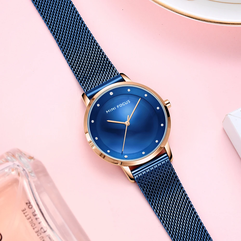 MINI FOCUS Women Watches 2020 Luxury Top Brand Waterproof Quartz Watch Ladies Woman Blue Stainless Steel Mesh Strap Wristwatch
