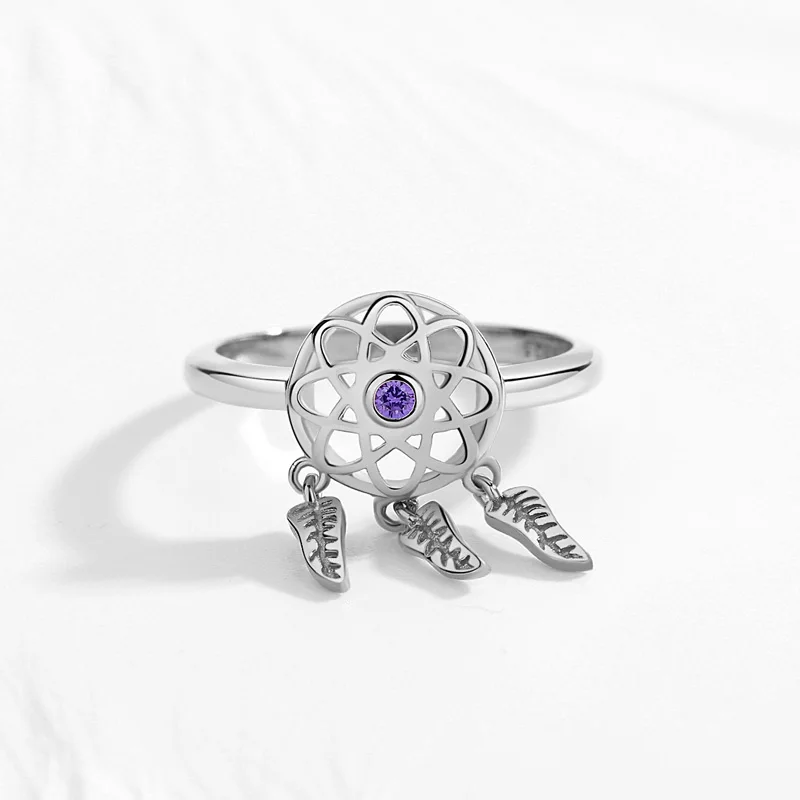 Kaletine Luxury Brand Rings For Women Charms Purple CZ 925 Sterling Silver Jewelry Dream Catcher With Pendant Wedding Rings