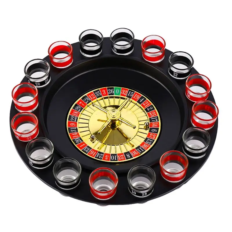 Drinking Roulette Set 16 Glasses Black/Lucency Russian Style Birthday Party Game Music Push Turntable Drinking Accessories