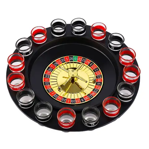 Drinking Roulette Set 16 Glasses Black/Lucency Russian Style Birthday Party Game Music Push Turntable Drinking Accessories