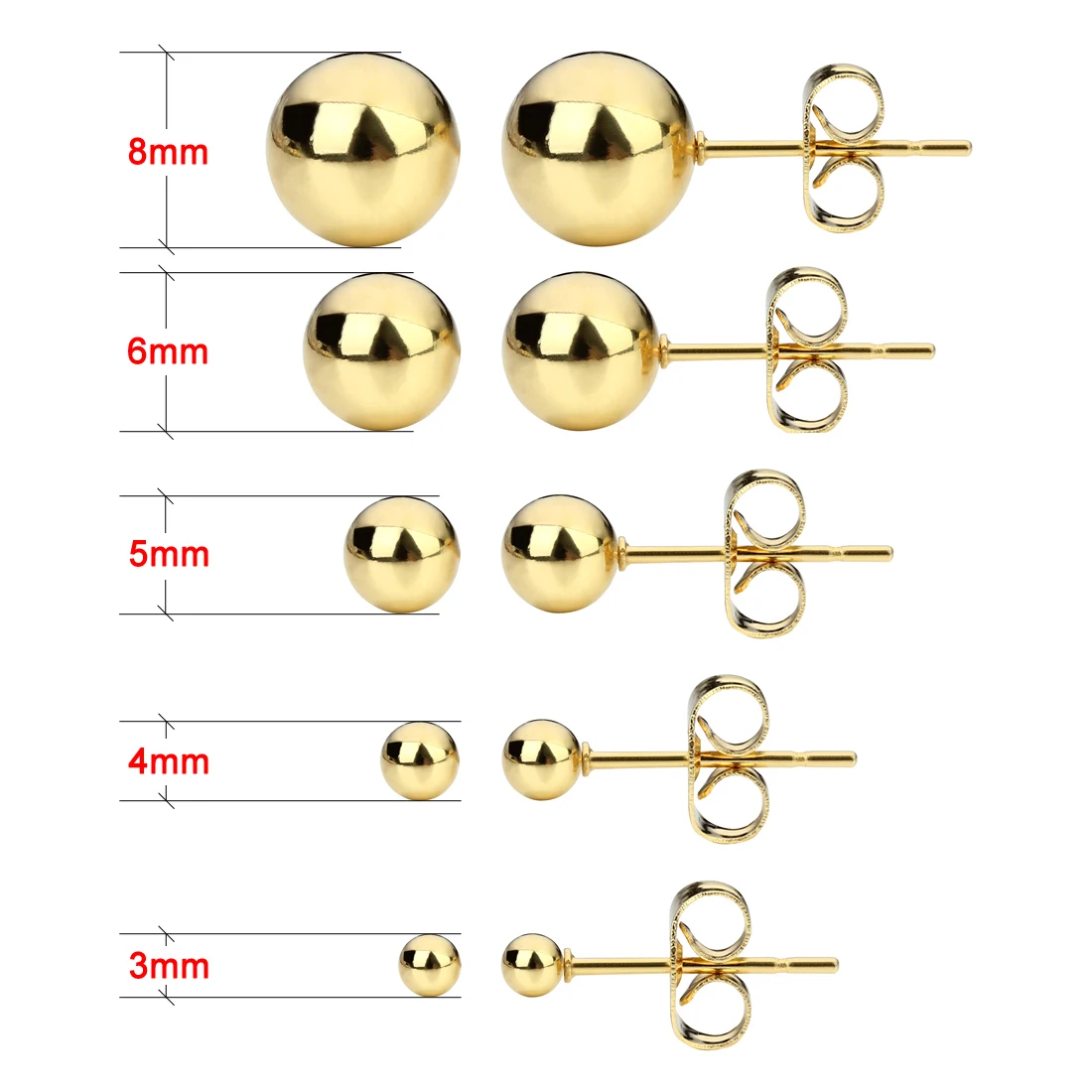 10pcs/Lot 3 4 5 6 8mm Stainless Steel Round Ball Earring Post Stud Earrings Ear Jewelry DIY Earring Jewelry Making Supplies