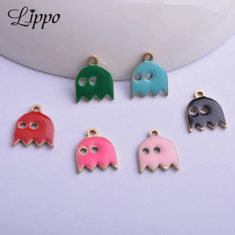 30pcs 10*12mm Copper Both Side Enamelled Halloween ghost Charms Pink Red Small Enamel Cute Doll Pendant